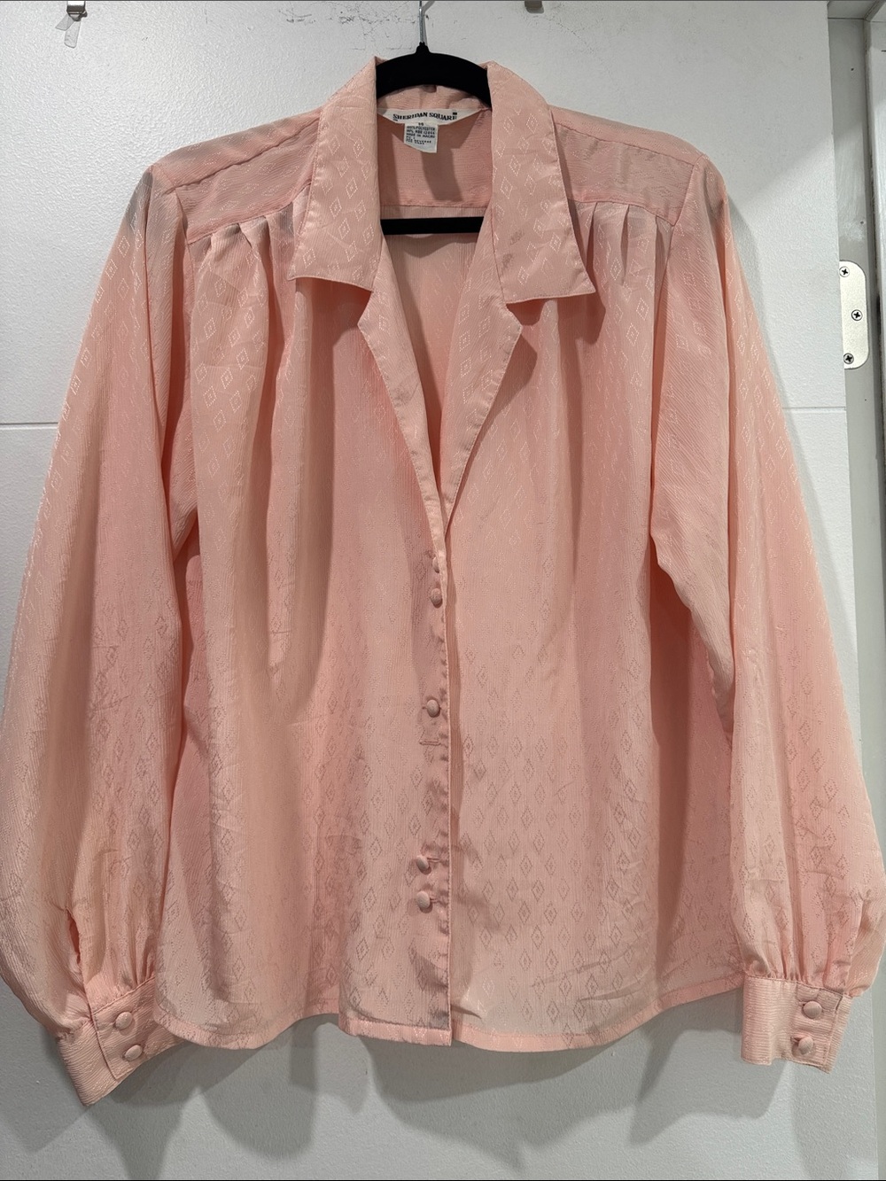 Sheridan Square Blouse Womens 14 Peach Excellent Diamond Jacquard Long Sleeve